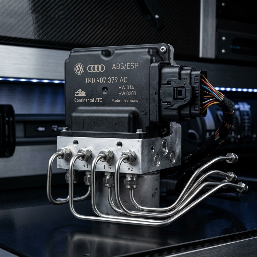 Vue rapprochée d'un Bloc ABS ESP MK60EC1 Continental ATE pour véhicule VAG